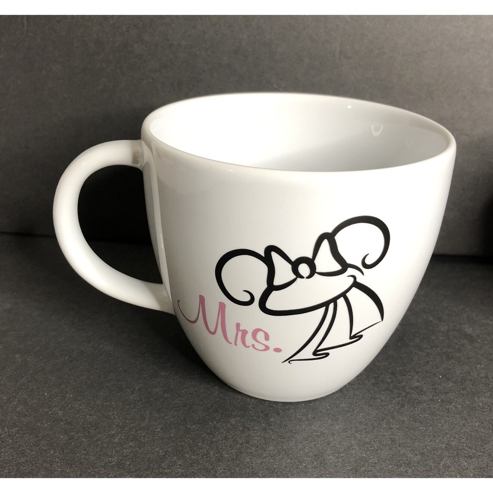 Tokyo Disney Mrs and Mr Mug Set Wedding Mickey Minnie Mouse White Black Ears Hat - Picture 3 of 6